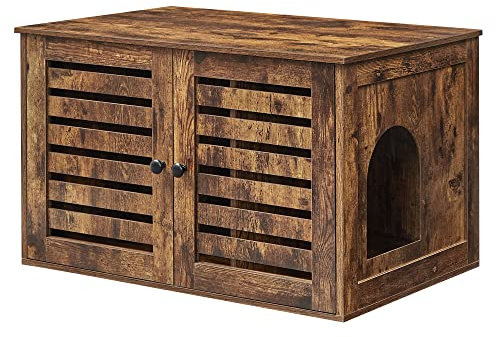 Feandrea Katzenklo-Schrank, Katzenhaus mit herausnehmbarer Trennwand, 2 Lamellentüren, Katzentoilette, Beistelltisch, 80 x 53 x 49 cm, vintagebraun PCL003X01