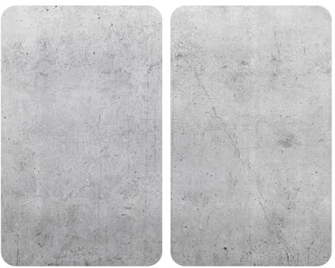 WENKO Herdabdeckplatte Universal Mod. Beton, höhenverstellbar für alle Herdarten, Schneidebrett und Spritzschutz, Glas, 30 x 52 cm, 2-teilig