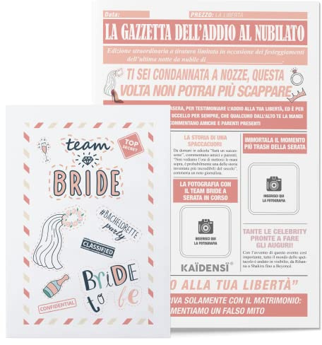 Gadget para despedida de soltera – Periódico La Gaceta de la despedida – Team Bride Accesorios – Kit de regalo personalizable