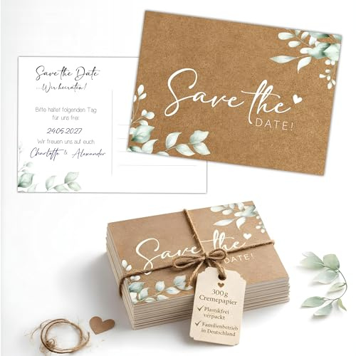 Kackspecht 40 save the date Karten | Elegante Postkarten für die Hochzeit auf edlem 300g Cremepapier | Hochwertige Papeterie im minimalistischen Design | Made in Germany