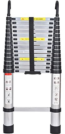 Scala Telescopica, 14.4FT Scala Pieghevole 330lb Capacità, Scala di Estensione in Alluminio con 2 Ganci Staccabili, scaletta Pieghevoli Retrattili Multiuso