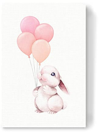 artboxONE Leinwand 120x80 cm Für Kinder Süßer Hase mit Luftballons von Designart
