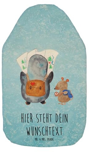 Mr. & Mrs. Panda Personalisierte Wärmflasche Pinguin & Maus Wanderer - Eisblau