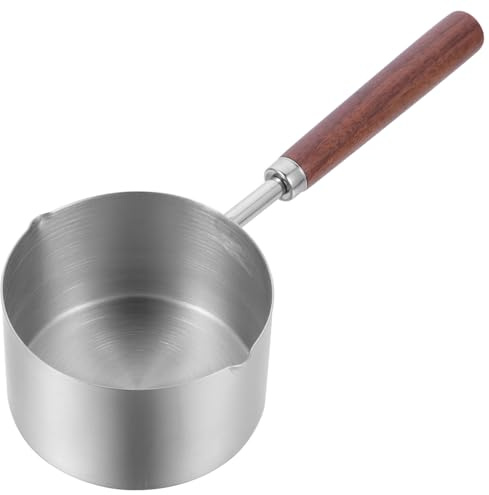 Kichvoe Saucentopf Edelstahl Dipschalen Stielkasserolle mit Holzgriff Ausguss Stieltopf Soßentopf Saucenpfanne Milchtopf Buttertopf Kleiner Kochtopf für Küche Restaurant 250ml
