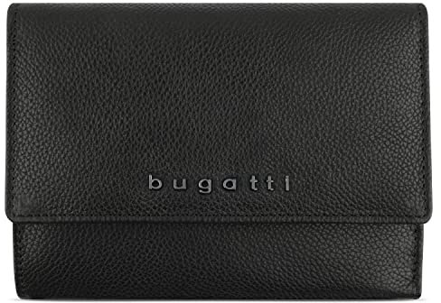 bugatti Bella Überschlag-Damenbörse mit RFID-Schutz, Geldbörse aus echtem Leder in schwarz