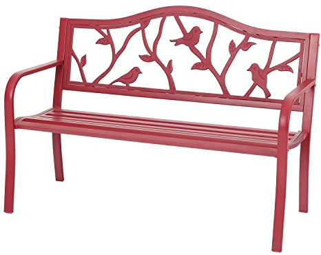ZMYJTO Außenbank, Metallbank, Rosa, Gartenbank, Außenterrasse, Metall-Parkbank, Stahlrahmenbank mit Rückenlehne und Armlehnen, für Veranda, Rasen, Balkon, Hinterhof und drinnen