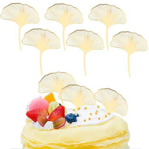 6 Pcs Acryl Gold Ginkgo Blätter Kuchen Topper Happy Birthday Kuchen Topper Backen Zubehör Party Supplies Kuchen Dekorieren Werkzeuge