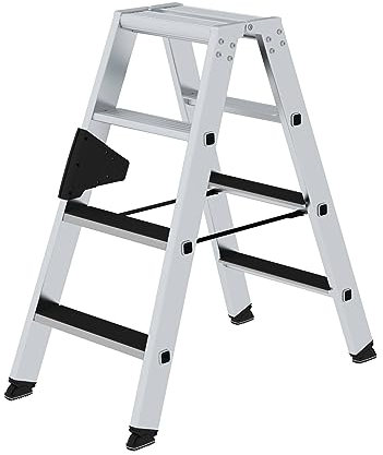 PROREGAL Stufen-Stehleiter | beidseitig begehbar mit Clip-Step | 2x4 Stufen | Leiter, Teleskopleiter, Trittleiter, Bockleiter, Sprossen-Doppelleiter