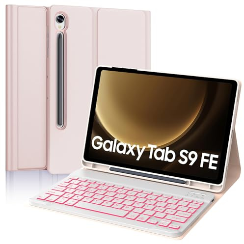 Tastiera per Samsung Galaxy Tab S10 FE/S9 FE 10.9 Pollici/S9 11 Pollici | Cover Keyboard Illuminato Magnetico Staccabile, Italiano QWERTY, Custodia Tastiera Bluetooth con portapenne, Rosa chiaro