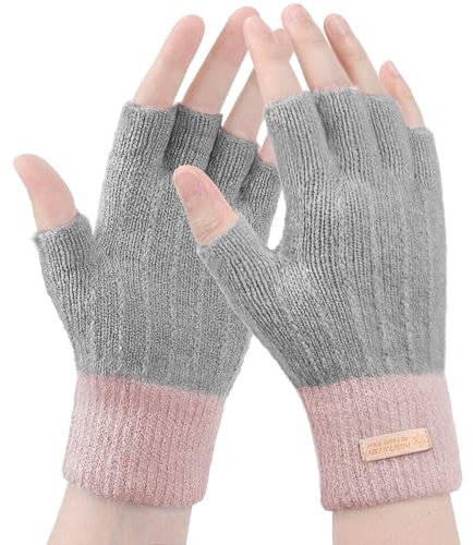 Hebenie Fingerlose Handschuhe Damen - Winterhandschuhe Ohne Fingerkuppen Thermohandschuhe Warme Winter Handschuhe Arbeiten Radfahren Fahren