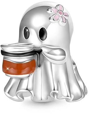 GNOCE Charm Perle Fantôme Halloween Étreint Étoile Noire Pendentif En Argent Sterling 925 Charm Fit Toutes Les Grandes Marques De Bracelet/Collier (Buvez du café)