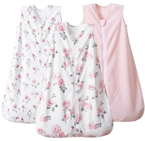 PHF 3 Pack Warm Micro-Fleece Baby Sleep Sack 6-12 Months, Soft Baby Wearable Blanket, 2-Way Zipper Sleeping Bags, Comfy Toddler Sleeping Sack for Girls, Medium Size, Floral