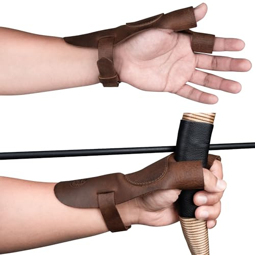 Valhalla Gear, Guanti da tiro con l'arco rinforzati, protezione per le mani, arco olimpico, protezione per polso e dita, bersaglio per tiro, cosplay, pelle pieno fiore, accessori per arciere fatti a