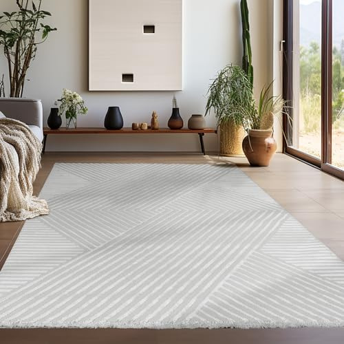 Teppium Kurzflor Teppich Läufer Flur 80 x 250 cm Silber - 3D Teppich Waschbar, Skandinavisches Stil, Geometrisch und Weich - Ideal als Bettvorleger im Schlafzimmer, Küchenläufer, Wohnzimmerteppich