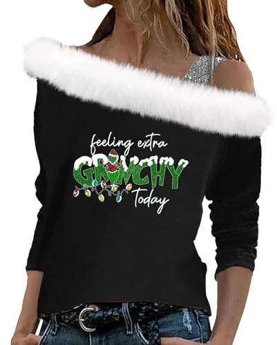 Générique Noël Famille Pull de Noël Moche Ensemble Familial Sweat Harnais pour Femmes T-Shirt à Blouse IrréGulièRe Imprimé Grinch Ugly Pull Noel Rigolo Femme Hiver,Pull Noël Femme
