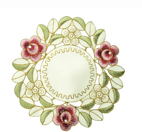 6 Stück Retro Spitze Tischsets,Boho Dekor Makramee Untersetzer,Bestickt Blume Runde Deckchen Untersetzer Vase Matte,zum Küche Wohnzimmer Dekoratio,für Hotels,Büros,Cafés,Restaurants,20cm,Grün