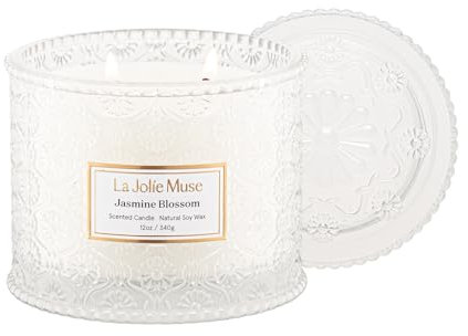 LA JOLIE MUSE Jasmin-Kerze, Aroma-Kerzen für zuhause, große 2-Docht-Soja-Kerze, Duftkerze Geschenk, sauber brennende Kerzen, ca. 340 g (12oz)
