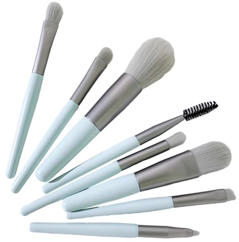ulafbwur Juego de 8 brochas de mezcla de cerdas suaves para principiantes, base de maquillaje, rubor, labios, nariz, sombra, sombra de ojos, cejas, pestañas, brochas profesionales de color verde