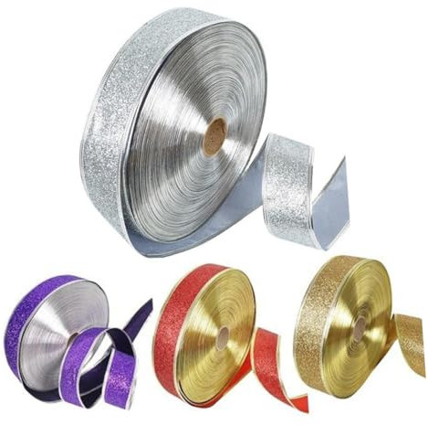 Silbernes Weihnachtsband 2m Glitzer für Geschenk, Hochzeit