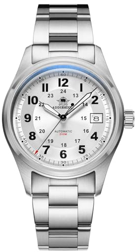 ADDIESDIVE Montre Automatique Homme Acier étanche 200 m Luminescent NH35A Saphir synthétique Montre mécanique, 2048 whitesteel