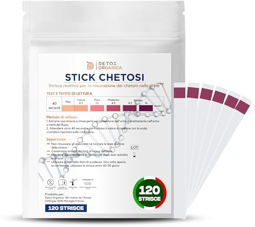 Detox Organica-Stick chetosi urine 120 strisce reattive | Per la misurazione dei chetoni nelle urine-test rapido-dieta chetogenica
