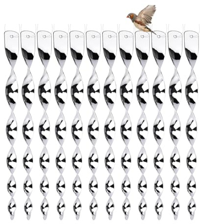 Elegance-go Répulsif Oiseaux,12 Pièces 30cm Spirale Réfléchissante 360 Degrés Repulsif Oiseaux Barre Effaroucheur Oiseaux Effaroucheur Oiseaux Spirales Repulsifs Oiseaux pour Jardin,Terrasse,Balcon