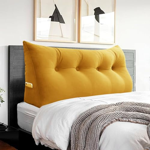 BNCKTRD Kopfende Großes Rückenkissen Bequemes Lesekissen und Rückenteil im Bett Rückenlehne Kopfkissen Langes XXL Kissen für Sofa, Couch, Wandkissen Polster Samt Gelb 120cm