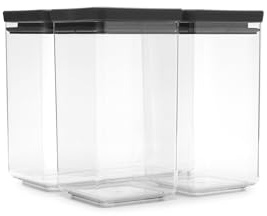 Brabantia TASTY+ Stapelbare Behälter 3er-Set – 2 x 1,6 l +1 x 3,5 l | Luftdichte Vorratsdose mit Silikondichtung für die Küche | Gefäße für trockene und feuchte Lebensmittel, Zucker, Mehl | Dark Grey