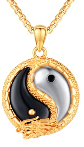 XIXLES Drake Yin Yang halsband 925 sterlingsilver guld drake yin Yang hänge halsband guld drake halsband Yinyang smycken gåva för kvinnor män, Vanlig, Sterlingsilver, Nej