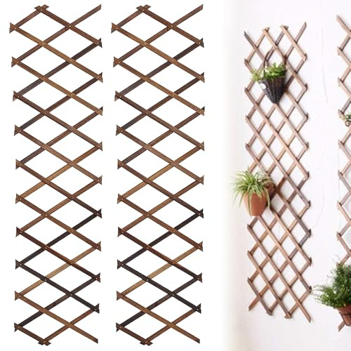 2 Stück Rankgitter Holz Ausziehbar, Expandable Plant Trellis, Garten-Rankgitter 140×36 cm, Holz Trennwand Pflanzer Gartenzaun, Holzspalier Für Kletterpflanzen Dekoration
