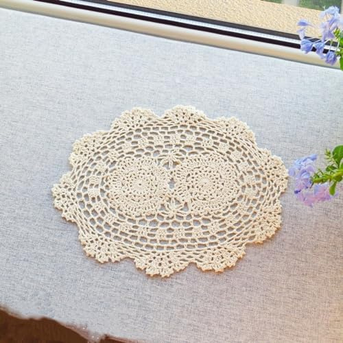 Anevous 4 Stück Baumwoll Spitzenstickerei Tischsets, 25x35cm Vintage Spitzendeckchen, Häkeln Spitze Platzsets Blumenmuster für Hochzeit Party Tischdekoration Dekoration,Beige