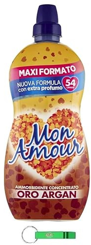 8 X Felce Azzurra Mon Amour Ammorbidente Concentrato Gold and Argan – Ammorbidente concentrato – Vestiti morbidi 54 lavaggi 1350 ml + portachiavi Beni Culinari