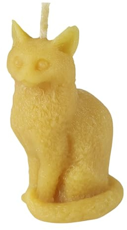 Bienenwachskerze Katzenkerze Langhaar 8 cm Katzenfan Fell — handgegossene Katzenfigur sitzend Schwanz-Ring, Made in Germany