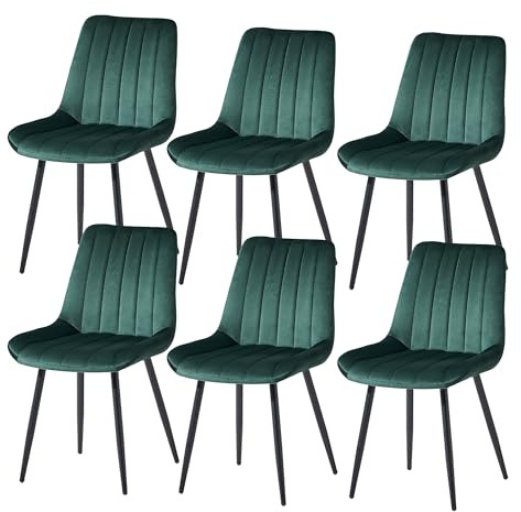 CLIPOP Samt Esszimmerstühle 6er Set Küchenstühle Polsterstuhl Wohnzimmerstuhl Gepolsterte Sessel Sitzfläche mit Rückenlehne und Metallbeine (6er Set, Grün)