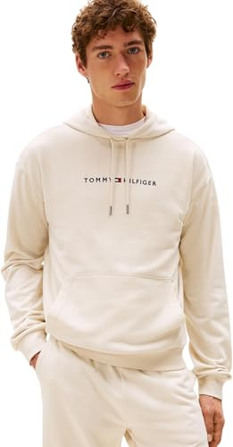 Tommy Hilfiger Uomo Felpa con Cappuccio, Avorio (Newsprint), M