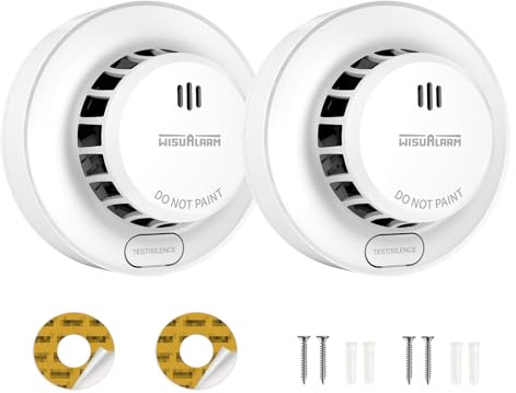 Wisualarm Rauchmelder 10 Jahre Lebensdauer, austauschbare 5-Jahres-Batterie, 85dB Alarm, Test- und Stummschaltfunktion, EN14604 (2 Stück)