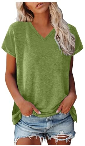Tee Shirt Femme à Manches Courtes Col en V Décontracté T-Shirt en Coton D'été Lâches Hauts Chic Amples Chemises Blouse de Base pour Sport Fitness Yoga 2026