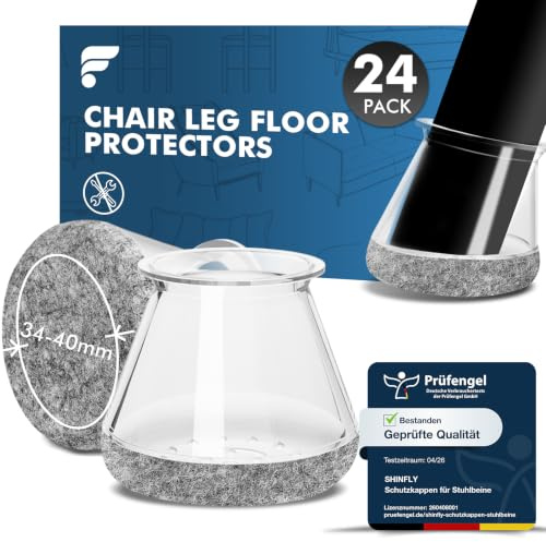 Shinfly 24 Pezzi Gommini per Sedie Rotondi, Silicone Feltrini Sedie Feltro | Protegge il Pavimento dai Graffi dei Piedini per Mobili, Antirumore (Trasparente 34-40 mm)