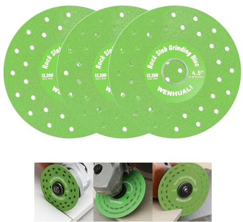 WENHUALI 4.5 Diamond Rock Slab Grinding Disc Set, 3 Pcs Multi-Pore Flat Cutting Blades, Ultra-Wide 1.2 for Tile, Glass, Marble, Granite, Angle Grinder & Diamond Saw Blade