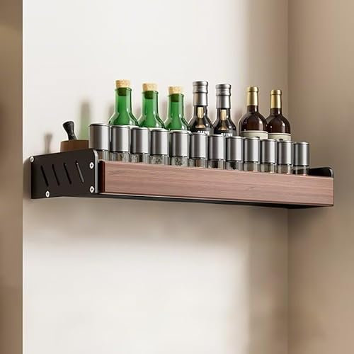 Edumov Gewürzregal Holz Metall, Gewürzregal Wand Ohne Bohren, Spice Rack Organizer, Gewürzregale zur Wandmontage, Gewürzhalter Hängend Küchenregal zum Kleben Küche/Bad