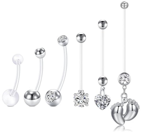 AceFun Piercing Ombligo Embarazo Flexible Acrílico Transparente Anillo Piercing Ombligo Embarazo Personalizado Colgante Barras Ombligo Embarazo 18mm 25mm 32mm 35mm 38mm