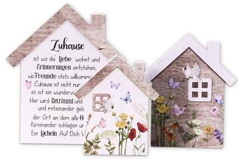 Putuo Decor Haus Deko 3er Set aus PVC in Holzoptik, Freistehende Deko-Häuser, Moderne Wohnungsdeko für Wohnzimmer Regal Kommode Fensterbank Flur Küche Büro, Geschenk zum Einzug