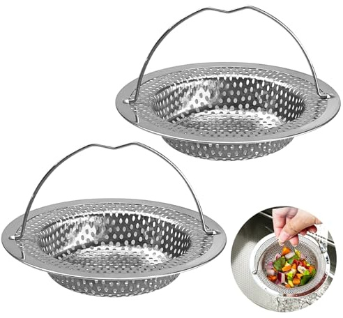 SUNNIFLY 2 Stück Sieb für Spülbecken, Edelstahl Abflusssieb Küchenspüle, Waschbecken Sieb mit Griff, Verstopfungsschutz, Wiederverwendbar (OD 11 cm x B 8 cm x H 2 cm)