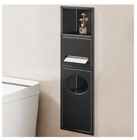 LFONDIGE Shower Niche, Stainless Steel Embedded Wet Room Alcove, Shampoo Toiletry Toilet Paper Waterproof Storage Shower Organiser, Home Bedroom Kitchen Bathroom Shelves (Color : Black, Size : 63x2