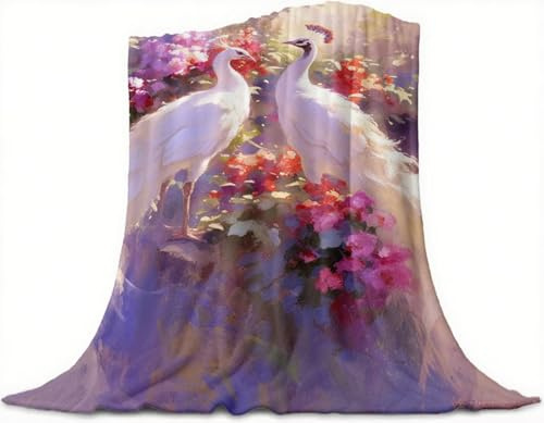 Weiß Kuscheldecke 120x80cm, Kuscheldecke Pfau Muster, Decke Sofa Tagesdecke, Flanell Blanket für Couch Und Bett, Sofaüberwurf Decke, Wohndecke Zimmer Deko Aesthetic, Geschenke für Frauen,Model469