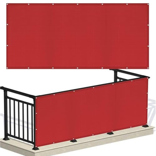Balkonverkleidung Balkon 100 x 340 cm HDPE Balkonbespannung mit Kabelbinder Atmungsaktiv Balkonverkleidung Balkonabdeckung Balkonbespannung für Gartenanlagen, Camping, Rot