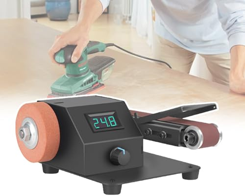 KJZQXYX Lijadora de Banda de Banco de 250w, Lijadora de Mesa de Banco, Brazo de Lijado Ajustable de 0-90°, Ajuste de Velocidad de Siete Niveles