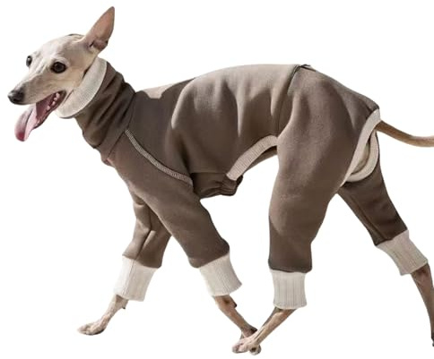 Windhund Winter Warme Kleidung, Elastizität Whippet Hund Vierbeiner Overall Fleece Mantel Schlanker Hund Kaltes Wetter Jumpsuit Pyjamas_M (Braun)