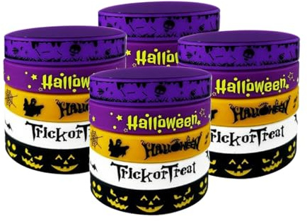 KEQAR 20 pezzi braccialetti in gomma per Halloween, 5 in silicone dal design classico, halloween bracelet e in silicone per halloween, per feste spaventose (Nero, Arancione, Bianco, Viola)