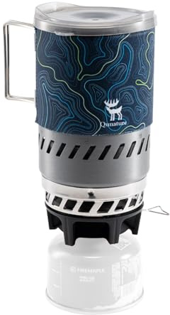 Qunature Campingspis gassystem, bärbar, lätt, 600 ml kapacitet, snabbkokande, vindtät campingspis för vandring, backpacking, vandring, fiske, allt i ett, svart